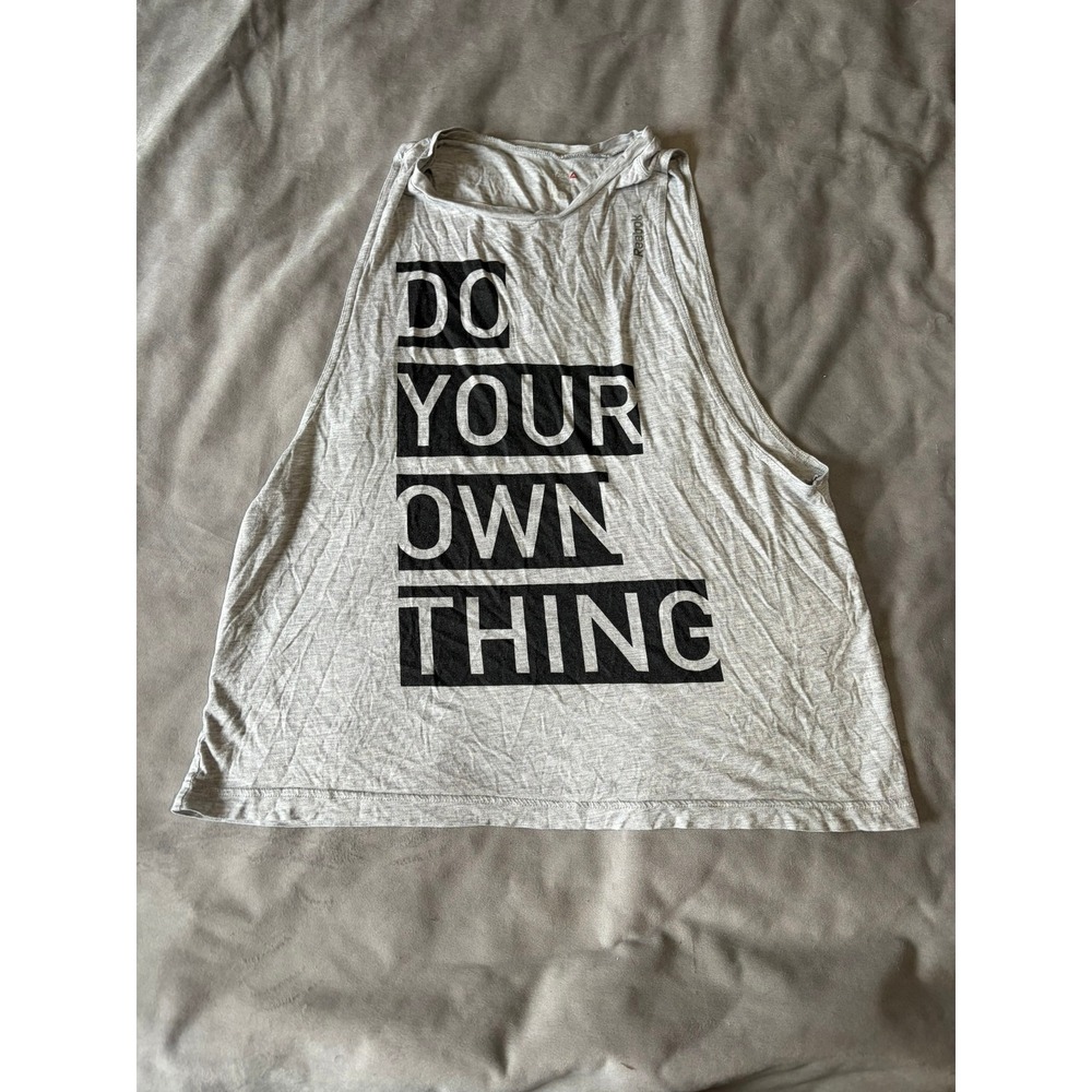 Reebok Women Gray Do Your Own Thing Graphic Muscle Tank Top Size S Sporty Gym